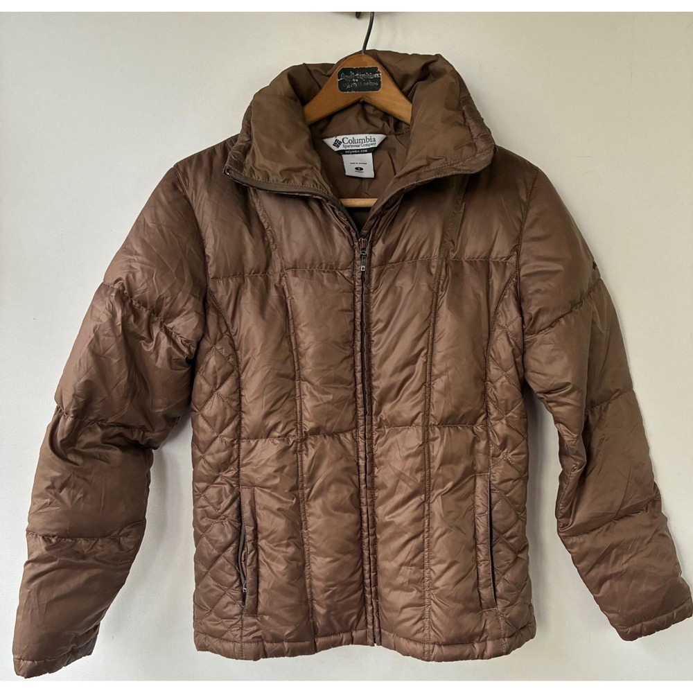 Columbia Brown Down Filled Puffer Jacket Quilted Full Zip Coat Womens Small